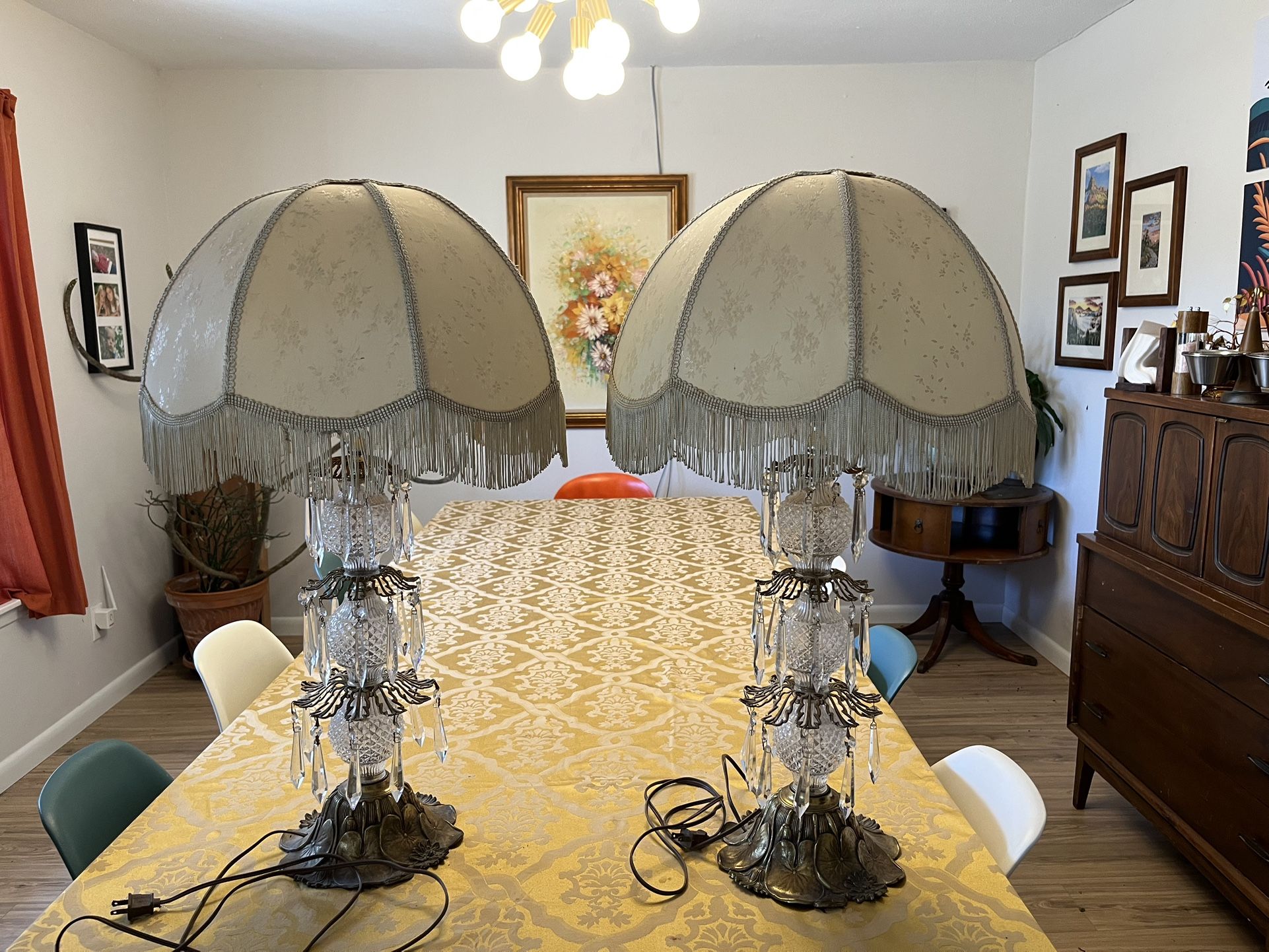 Vintage Crystal And Brass Lamps