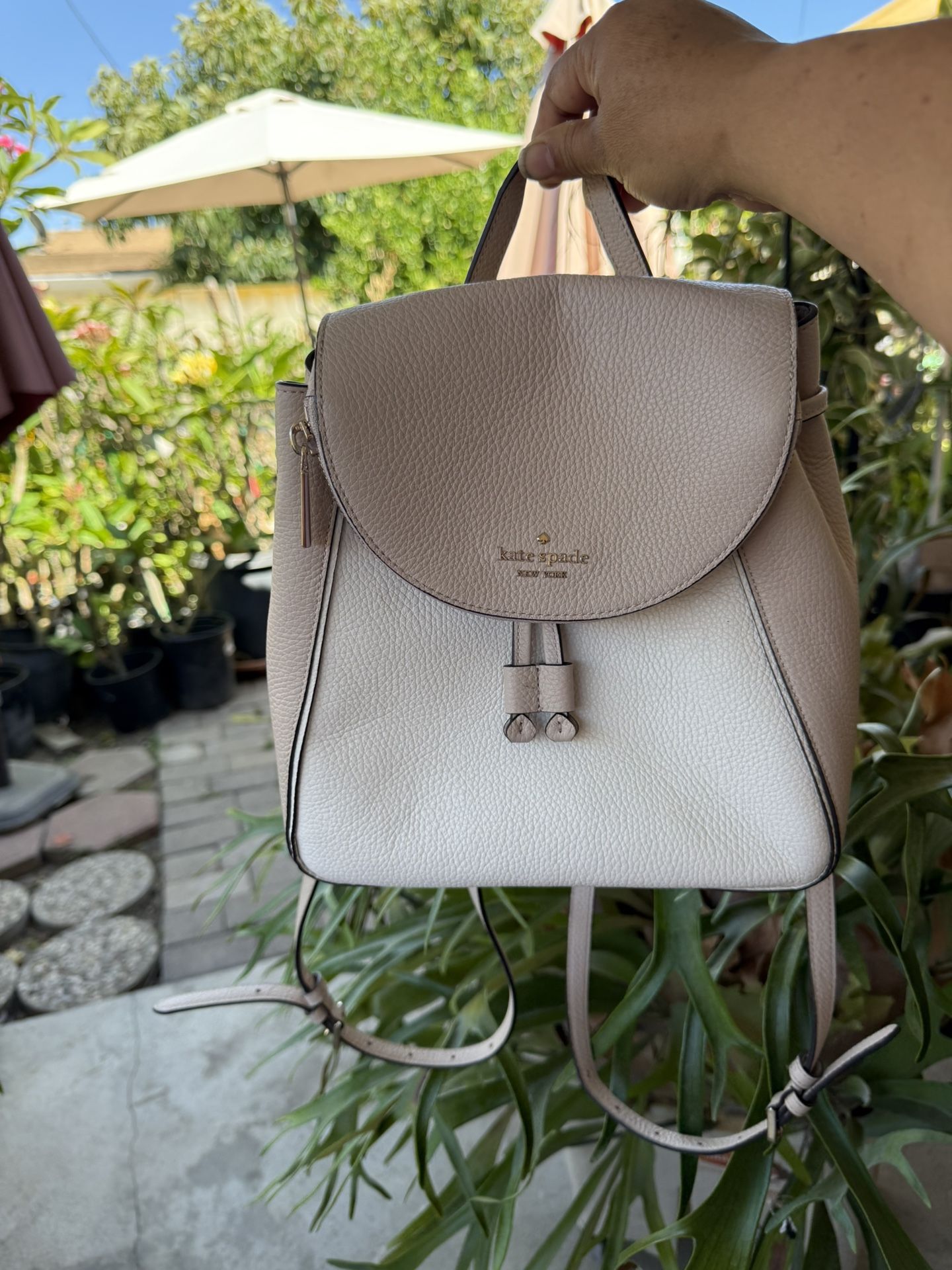 Kate Spade Leila Colorblock Drawstring Medium Flap Leather Backpack - Warm Beige
