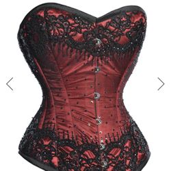 Gorgeous red and black beaded corset, size 24- best for size 27-28 Waist