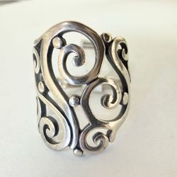 Sterling Silver Scroll Filigree Wide Band Ring
