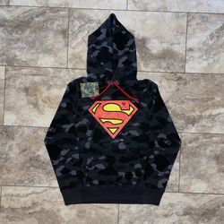 BAPE X DC Superman Camo Pullover Hoodie Black Size Small