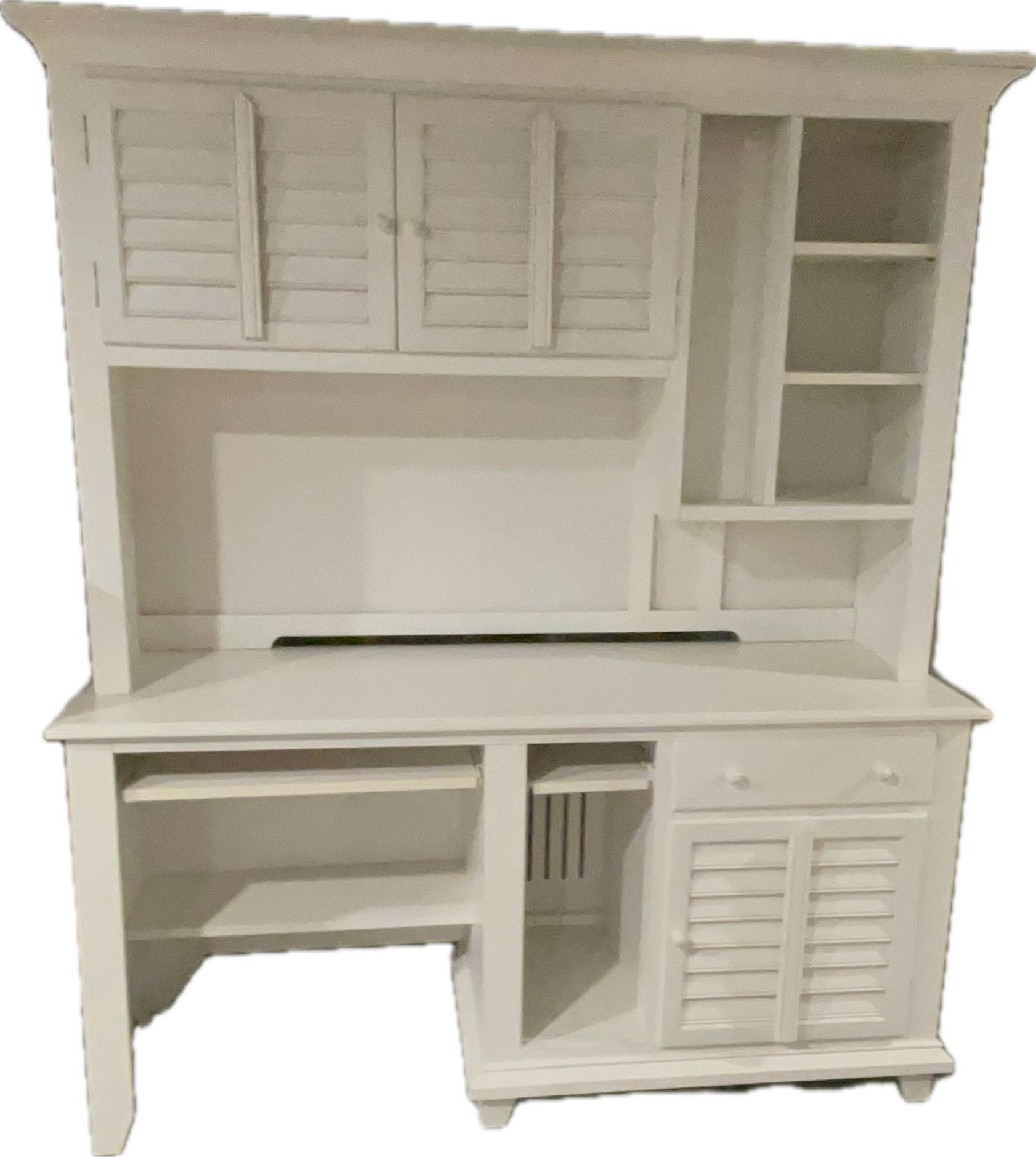 Horchow White Wooden Desk and Hutch