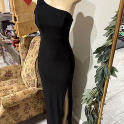 Black Long Bodycon Dress Small Strechy Use Like New 