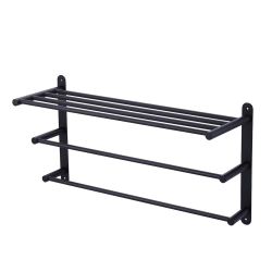 24 in. Matte Black 3-Tier Wall Mounted Towel Rack with Mounting Hardware in Stainless Steel