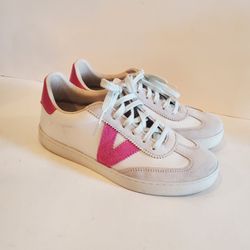 Victoria Berlin White Pink Fuschia Leather Sneakers Women's Size 6