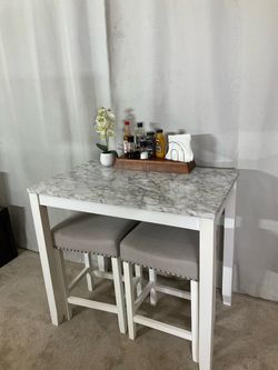 Counter Height Faux-Marble Dining Table & 2 Stools