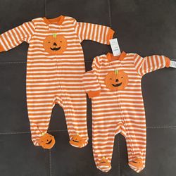 Halloween Pumpkin Baby Pajamas  Size 3M & 6M