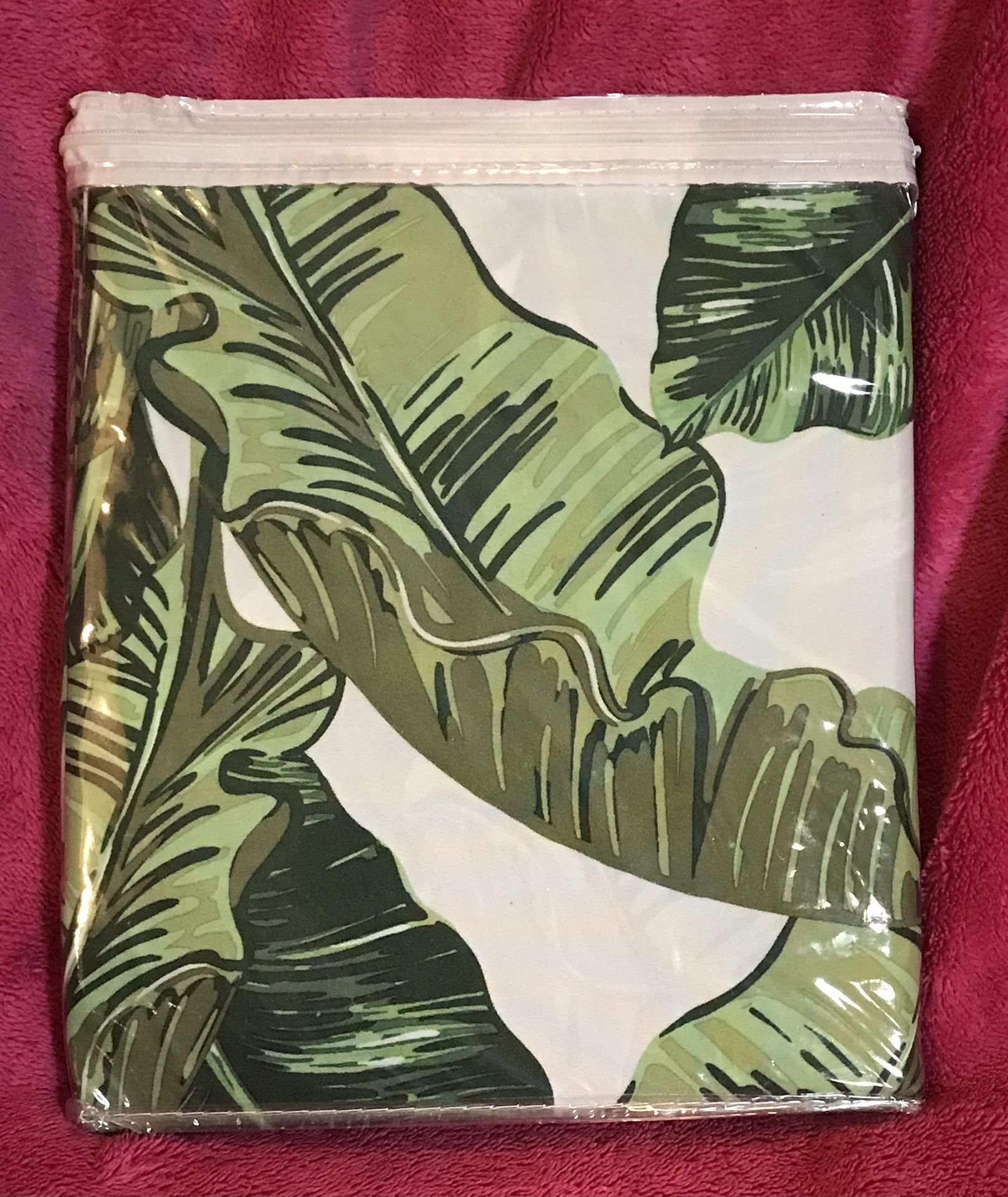 Tropical Palm Leaf Fabric Shower Curtain NEW in Sealed Package!
