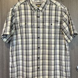 Eddie Bauer l Travex l Button Up Short Sleeve Shirt l Gray Green White Plaid l L