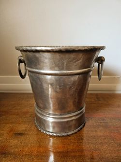 Vintage Metal Pewter Ice Bucket with Ring Handles