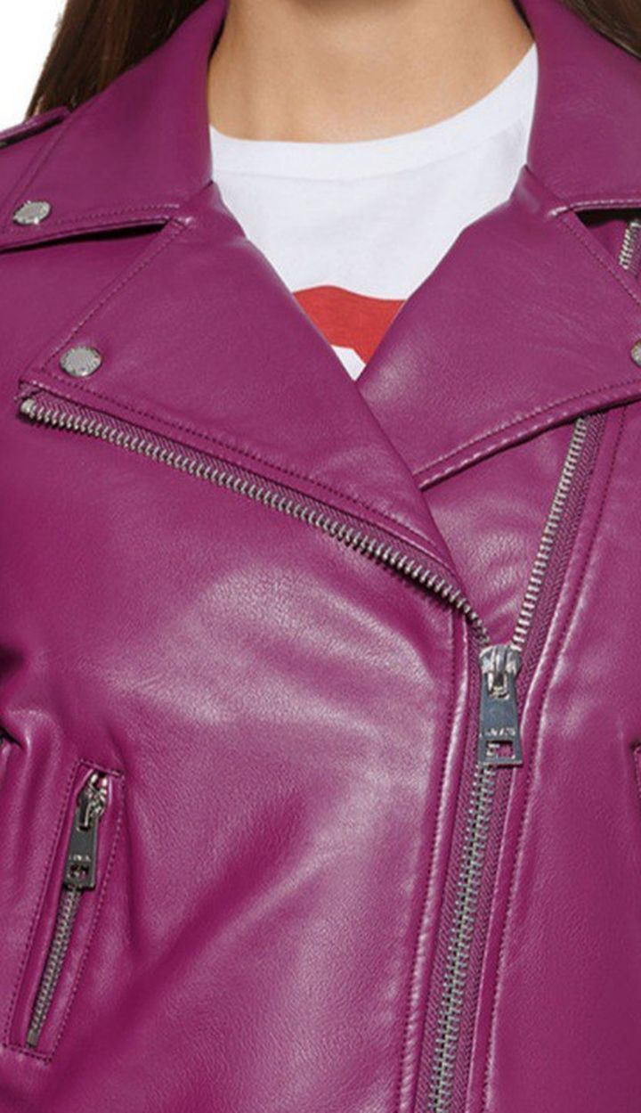 XL Plum/Purple Faux Leather Moto Jacket Unisex