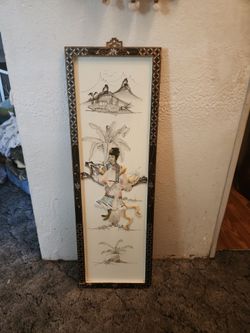 Vintage Asian white lacquered wood wall art