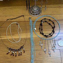 Lot of 5 Choker Necklaces with 2 Pairs of Earrings.