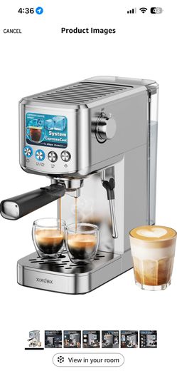 Espresso Machine 20 Bar with Milk Frother, Stainless Steel Coffee Maker with 42 oz Removable Water Tank for Cappuccino, Latte&Cold Brew, Home&Office, 