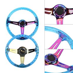 Brand New Universal 6-Hole 350mm Deep Dish Vip Blue Crystal Bubble Neo Spoke Steering Wheel