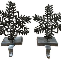 Pottery Barn Vintage Stocking Holder Silver Beaded Snowflake Heavy Metallic