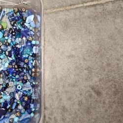 Lot Of Glass And Metal Beads Focusing On The Color Blue
