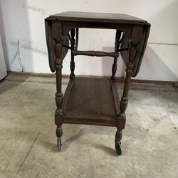 Antique Drop Leaf Tea Cart On Casters