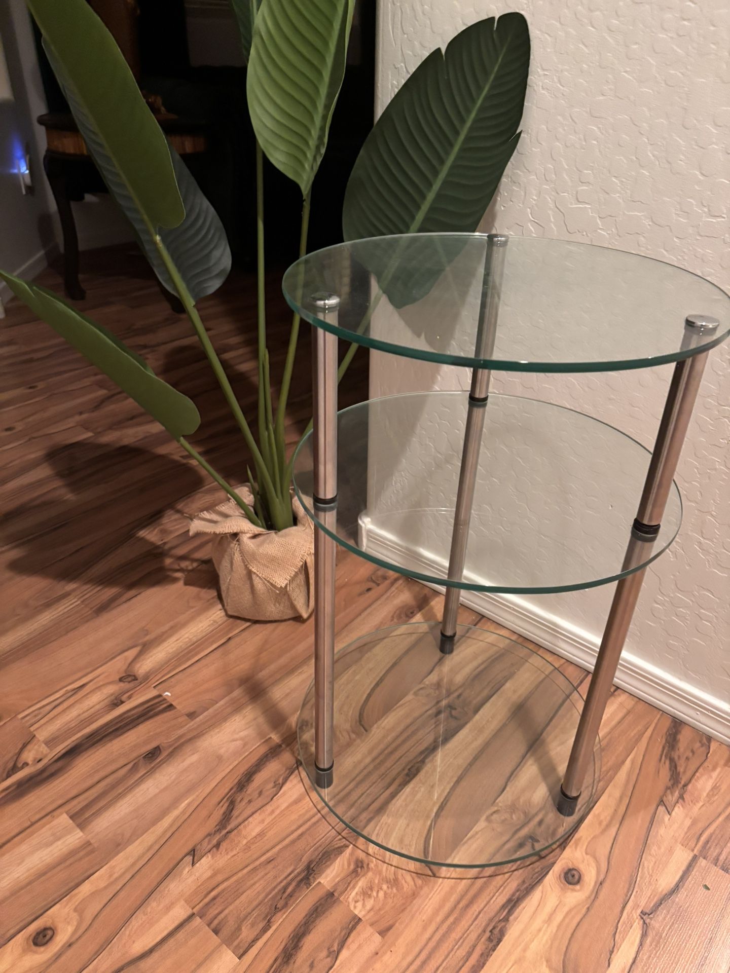 3 Tier Glass With Silver Finish Modern Side Table