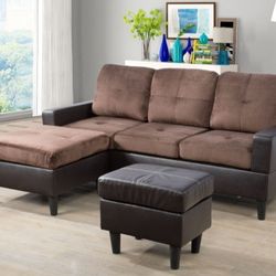New Brown microfiber Sofa w /reversible chaise