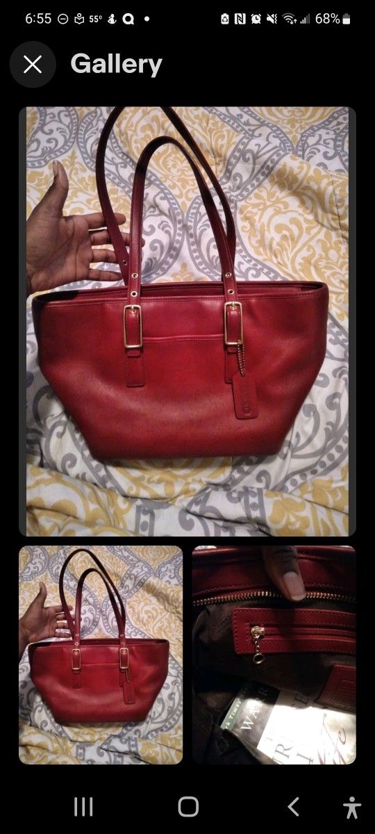 Coach No A3W-9847 handbag used medium to large pre-owned. Red (burgundy). 