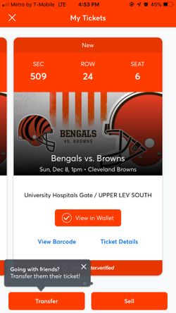 Tickets to the browns game on the 50 yard line