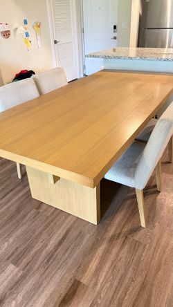 Modern Light Wood Dining Table Set with 4 Beige Chairs – 7 ft