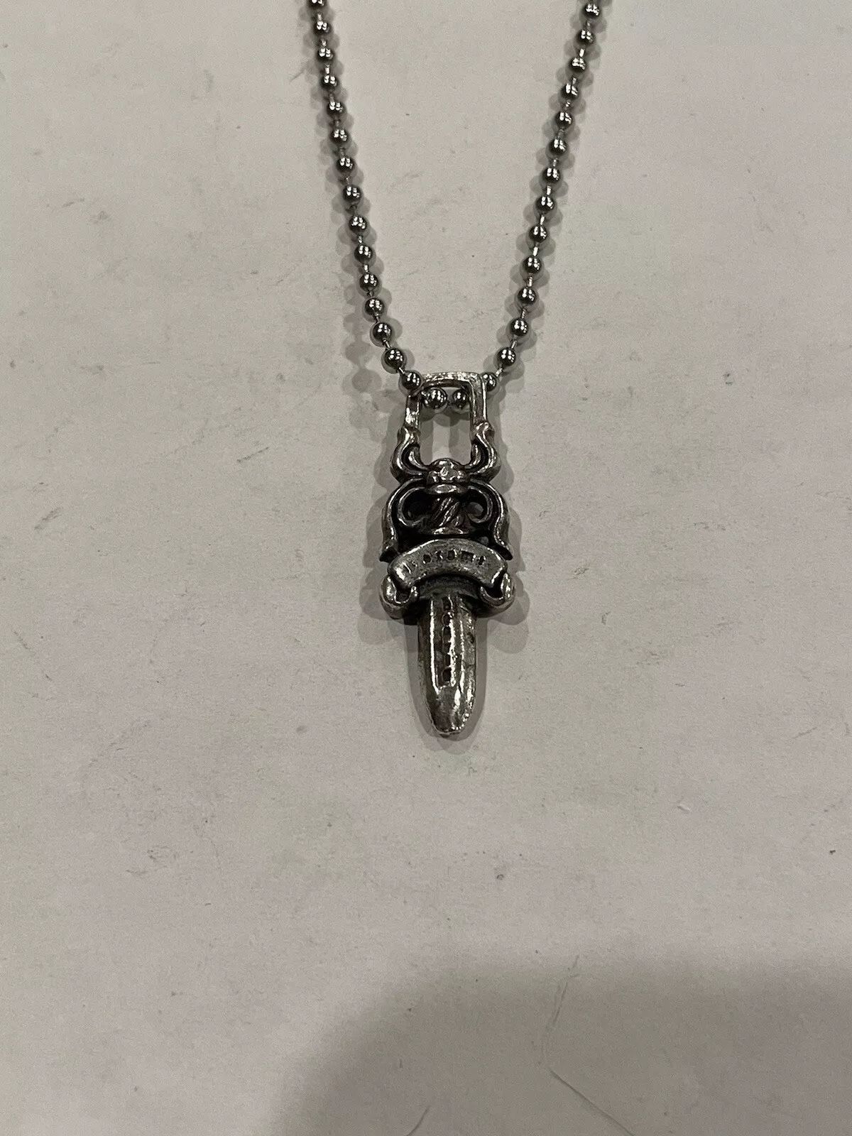 Chrome Hearts Dagger Pendant Ball Chain Sterling Silver Necklace .925 #5