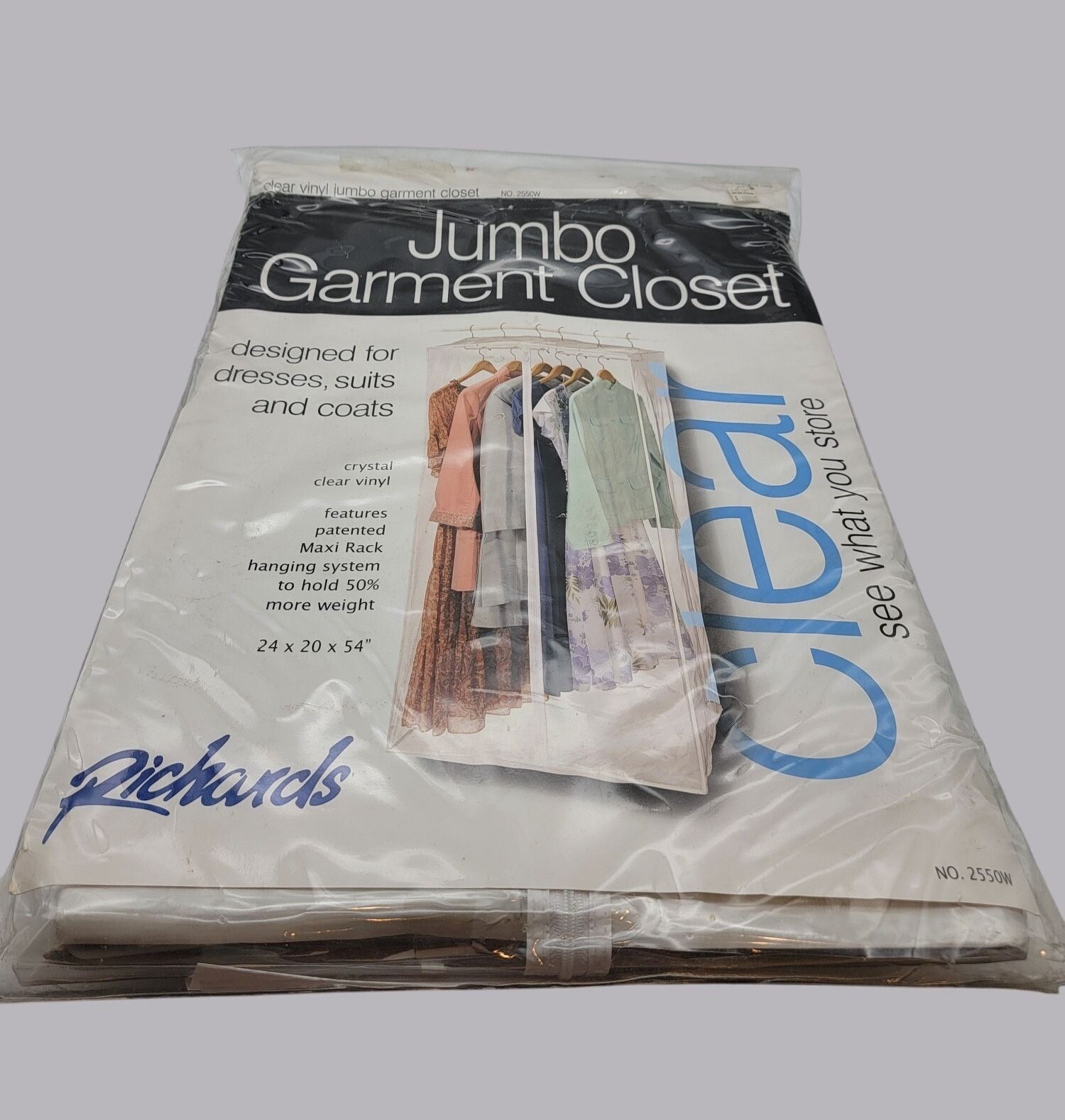 NWT Richards Clear Vinyl Jumbo Garment Closet Maxi Rack