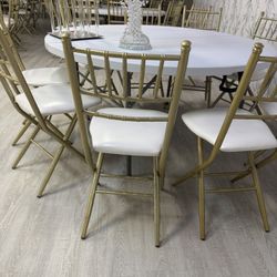 Gold Chiavari Chairs with White Cushions