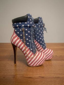 American Flag Patriotic Stiletto Boots - Size 10