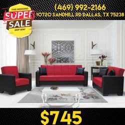 Black Red Leather Sofa Set Sleeper 3pc - Delivery And Financing Available 