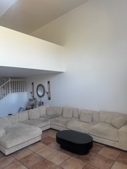 Large Cream Corduroy Sectional Sofa