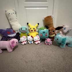 Plushies ( Stuffed Animals , Pokemon Build A Bear , Gengar Pikachu Bulbasaur Hello Kitty )