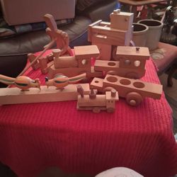 ASSORTED WOODEN TOYS  FROM THE MONTGOMERY SCHOOLHOUSE INC. VERMONT 