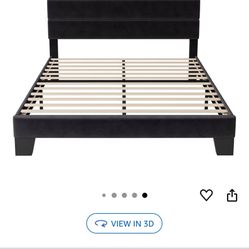 Allewie Queen Size Platform Bed Frame with Velvet Upholstered Headboard and Wooden Slats Support, Fully Upholstered Mattress Foundation/No Box Spring