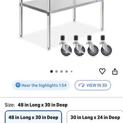 New  GRIDMANN NSF Stainless Steel Work & Prep Table with Caster Wheels