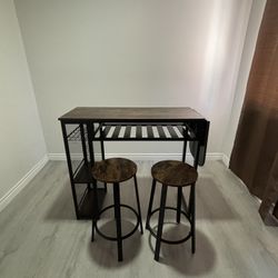 Brown Wooden Bar Table & Stools