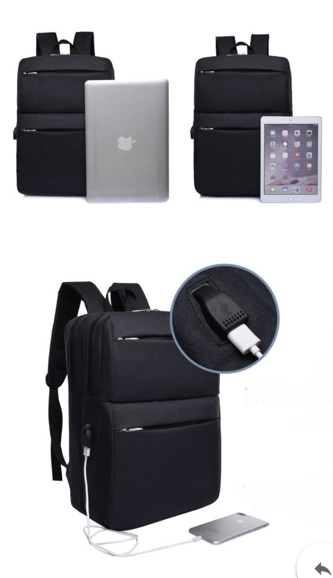 Brand New Black Smart Travel Backpack With USB Charging Port