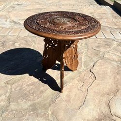 Anglo-Indian Wooden Carved Inlaid Table 