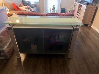 Glass Top TV Stand with Cabinet