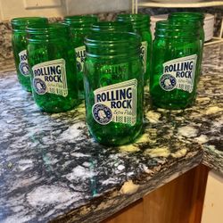 4 Rolling Rock Green Mason Jar Beer Glasses Never Used