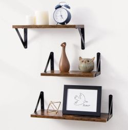 Fun Memories Floating Shelves Wall Mounted Set of 3, Rustic Wood Wall Shelves
