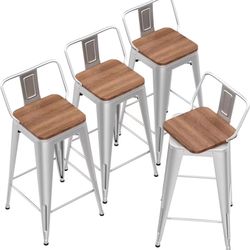 24 Inch Swivel Bar Stools Set of 4 Counter Height Stools Industrial Metal Barstools (24inch Silver)