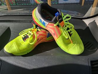 pair of Nike Metcon 7 AMP "Volt Bright Spruce Checkered" training shoes size 9