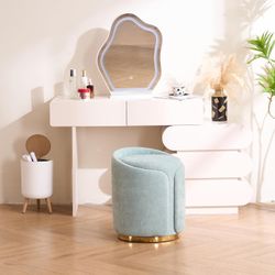 Swivel Vanity Stool with Back Comfy Vanity Chair with Gold Base Modern Round Stool for Makeup Vanity Ottoman Foot Rest for Bedroom livingroom (Sage)