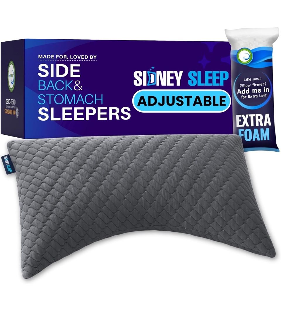 Open Box Sidney Sleep Bed Pillow for Side and Back Sleepers - Adjustable Filling - Memory Foam Pillow for Neck and Shoulder Pain - Customizable Loft