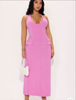 Pink Halter Neck Midi Dress