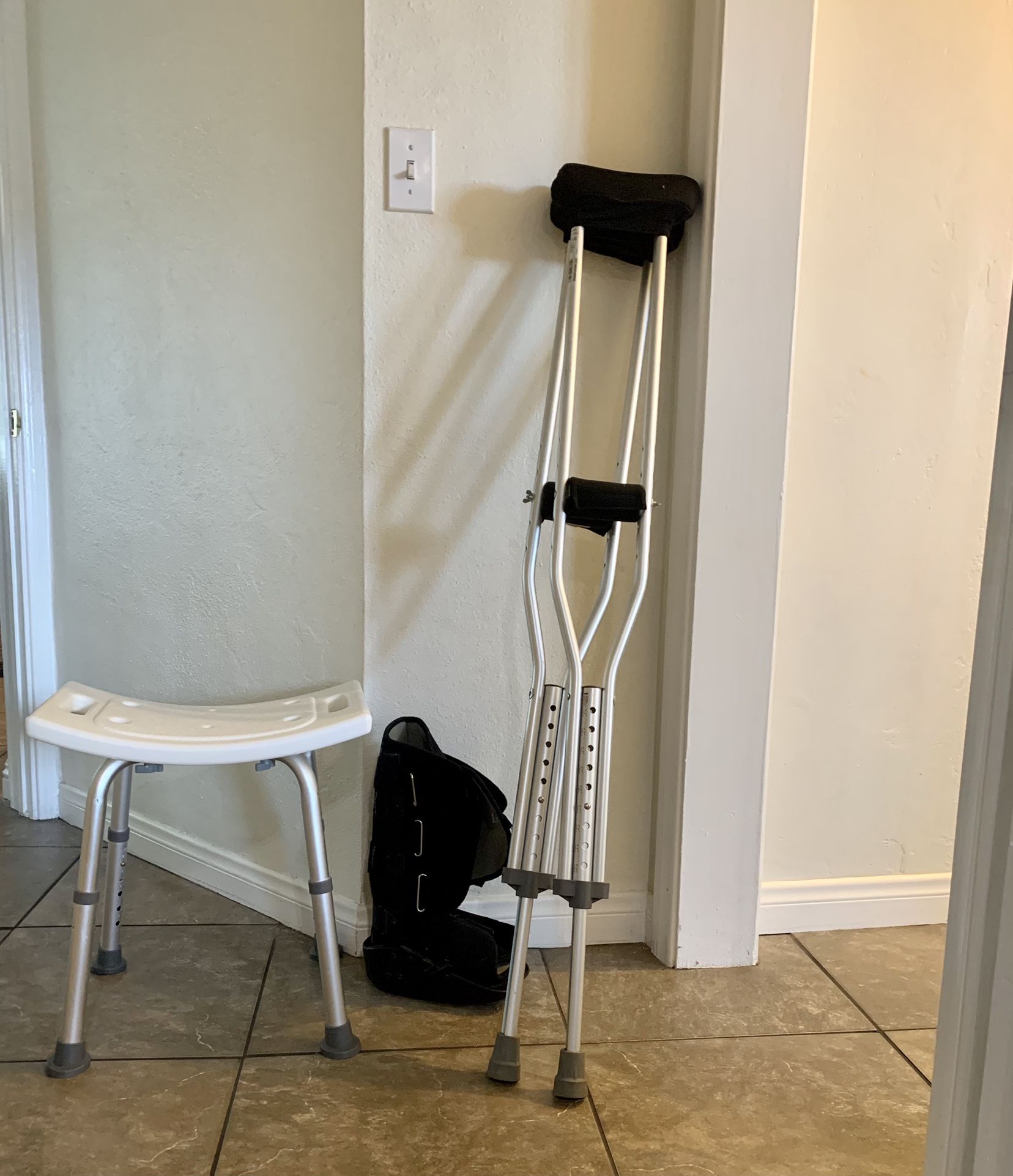 Free Shower Chair, Padded Crutches And Right Boot 