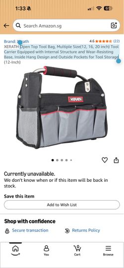 Open Top Tool Bag, Multiple Size(12, 16, 20 inch) Tool Carrier Equipped with Internal Structure and Wear-Resisting Base, Inside Hang Design and Outsid